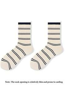 1 双/2 双男女款薄款条纹中筒袜，百搭休闲袜，适合日常穿着，秋季 - 彩色 - 查看 9