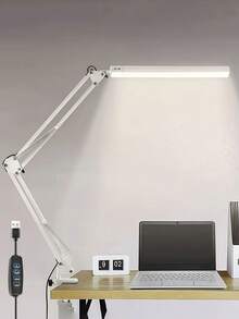 1pc Black/White Long Arm LED Desk Lamp, 3 Lighting Modes, Metal Swing Arm Lamp, 10-Level Dimmable With Memory Function, Suitable For Dorm, Office, Reading (USB Powered) - Tricolor Light - View 13