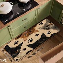 1 peça de pegada de gato, estampa gráfica de gato, série de tapetes longos, tapete interno, capacho, tapete de entrada, tapete de cabeceira para quarto, tapete de cozinha, tapete de cozinha, adequado para sala de estar, lavanderia, banheiro