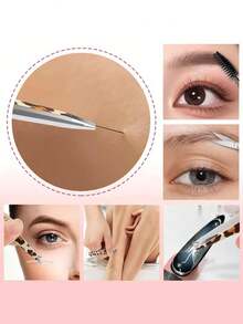6pcs Leopard Print Eyebrow Grooming Kit - Includes Portable Leather Case, Stainless Steel Eyebrow Scissors And Precision Eyebrow Tweezers, Ideal Grooming Tool For Women, Essential For Home And Travel Eyebrow And Facial Hair Care - Multicolor - View 4