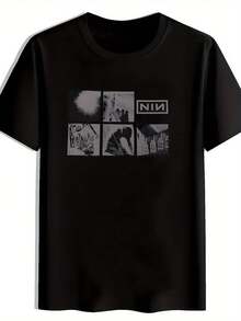 Camiseta gráfica de banda de rock para hombres - Impresión retro de manga corta y cuello redondo. Top Casual de Verano de Poliéster Festival deúsica; Ropa para fanáticos del Heavy Metal. Negro con diseño OASI-A. para viajar. Playa. Vacaciones. Regalo de vacaciones - Negro - Ver 1