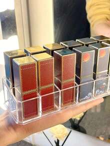 Suporte para batom em acrílico com 12/18/36 compartimentos, organizador para batons, porta-gloss e expositor de cosméticos. Ideal para gavetas, penteadeiras, banheiros e muito mais. - Claro - Ver 3