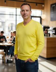 Men's Cold Weather Blouse | Men's Knitted Sweater | Winter Knitted Wool Pullover Long Sleeve V-Neck - 黃色 - 查看 2