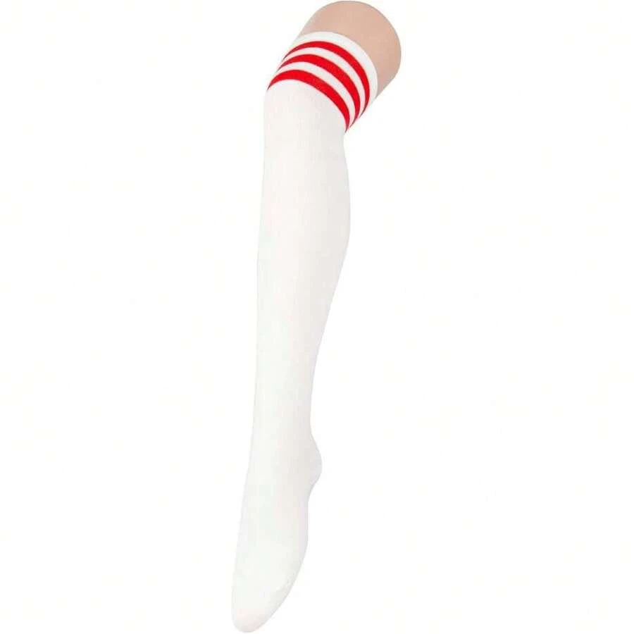 Thigh High Socks Long Over Knee High Socks For Women Casual Athlete Striped Knee High Stocking,36066830 - 紅色 - 查看 1