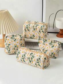 4pcs Beige Embroidered Clutch Bags, Can Be Used As Cosmetic Bags, Sanitary Napkin Bags, Earplug Bags, Etc. These Fashionable, Casual, Large Capacity, Portable Zipper Makeup Bags Are Essential For Travel And Vacation. - Beige - View 9