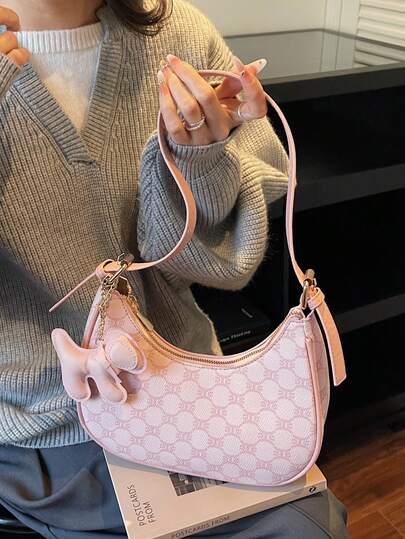 Fashionable Retro Contrast Color Underarm Bag, High-End Stylish Minimalist Crescent Shoulder Bag/Crossbody Bag With Pendant, Suitable For Women's Daily Shopping Or Commuting