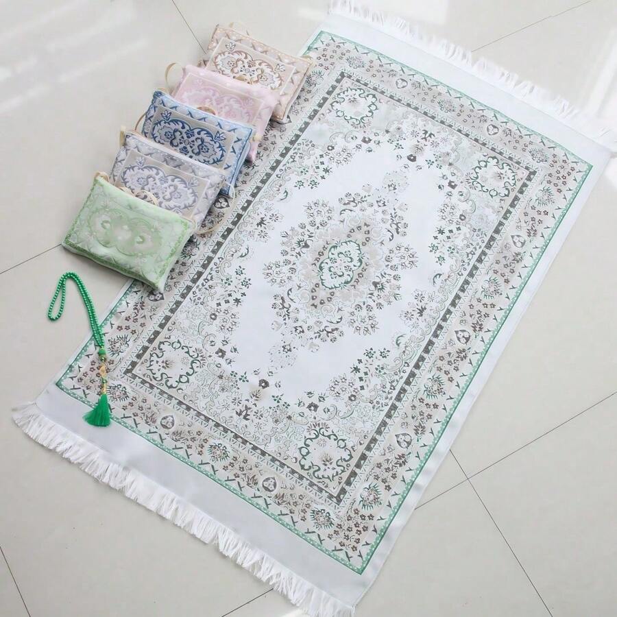 3pcs Set Middle Eastern Style Printed Prayer Mat With Storage Bag And Decorative Cloth, Lightweight, Comfortable, Non-Slip Prayer Rug