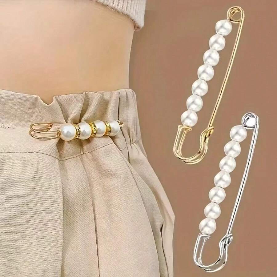 4pcs Elegant Metal Inlaid Faux Pearl Brooch, Versatile Waist Belt Buckle, Scarf Clip, Sweater Clip And Women Shawl Clip, Suitable For All Seasons Everyday Wear Gifts For Mother, Father, Graduation, And Teacher