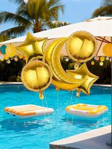 Set 5 Balon Ramadan Mubarak - Balon Bulan Besar 28 Inci, Balon Foil Bulat & Bintang Emas 18 Inci dengan Pita untuk Pesta Idul Fitri, Dekorasi Islami, Acara Menyambut Bayi, Ulang Tahun, Pernikahan - MultiWarna - View 5