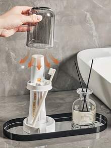 Modern & Clear Bathroom Toothbrush Holder With Spill-Proof Design & Waterproof Base - Freestanding Toothbrush Cup With Toothbrush Storage, Multi-Color Design With Transparent Cups For Toothbrush Heads, Bathroom Organizer, Toothbrush Storage, Bathroom Accessories, Toothbrush Holder, Room Decor, Wedding, Home Decor, Travel, Travel Essentials For Women, Summer - Multicolor - View 6