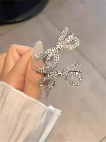 2个装女士时尚优雅闪亮水钻合金蝴蝶结鳄鱼夹发夹，刘海/侧发夹，适合节日、派对、度假、日常外出、波西米亚风派对等场合，优雅时尚 - 彩色 - 查看 8