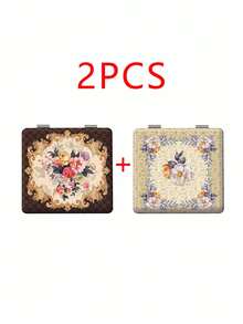 1pc Vintage European Style Wreath Design Folding Compact Vanity Mirror, Lightweight Portable Handheld Mirror, Durable PU Leather & Metal Vacuum Plating, Suitable For All Occasions And Users, Foldable Square Pocket Mirror,Giveaways,Travel,Cheap Stuff,Travel Essential - Multicolor - View 15
