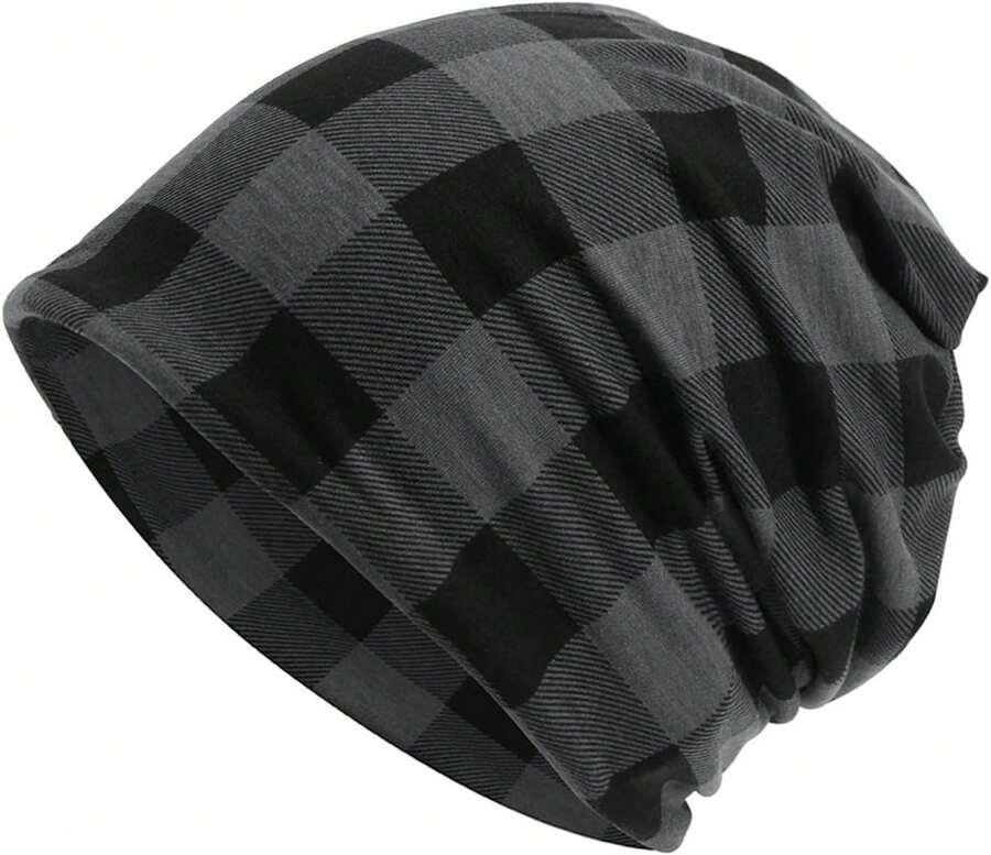DOCILA Slouchy Beanie For Men Fashion Print Cotton Daily Skull Cap Stretch Soft Stocking Hat For Winter Fall Spring - Plaid - View 1