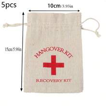 10件/5件装宿醉急救包麻布袋，单身派对生存包，圣诞用品 - 米色 - 查看 6