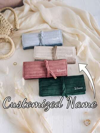 Customizable Velvet Jewelry Roll Bag - Personalized Multi-Layer Travel Jewelry Organizer, Suitable For Earrings And Necklaces, Durable Nylon Material, Bridesmaid Gift, Portable Anti-Oxidation Gift, Jewelry Roll