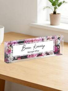 Customized Desktop Nameplate, 20 Styles Available, Customizable Text, Floral Transparent Acrylic Block, Personalized Office Decor Gift Suitable For Boss, Teacher, Colleague, Ladies And Gentlemen - Multicolor - View 13