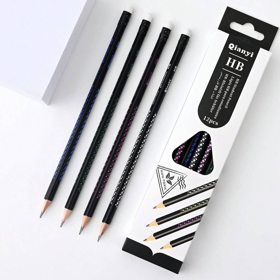 Pre-Sharpened #2 Hb Pencils Pack Of 12 Ergonomic Hexagonal Shape Break-Resistant Non-Slip Surface Wood-Polymer PVC-Free Eraser - Multicolor - View 1