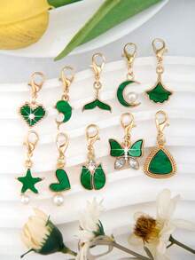 10件套欧美风格绿色心形蝴蝶吊坠配件，适用于DIY珠宝制作，如项链、耳环、手链 - 綠色 - 查看 11