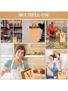 1/10个装加厚牛皮纸袋，牛皮纸礼品袋，商务派对礼品袋，手提纸袋，糖果袋，礼品包装袋，甜点袋，购物袋，商品袋，各种零售袋，适用于商务、精品店、派对礼品、情人节、生日、婚礼等场合。也适用于返校季、母亲节、父亲节、礼品袋、分发袋、派对回礼袋、复活节等场合。 - 卡其色 - 查看 5