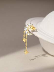 SereneSpark 1件/1对 心形星星月亮925纯银耳环 女士18K镀金耳夹耳钉 耳廓耳软骨平底耳环 日常佩戴 婚礼派对 订婚 圣诞节礼物 精致珠宝 - 金色 - 查看 6