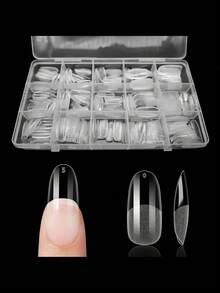 330片装奢华假指甲片，软胶指尖半哑光胶囊款，杏仁形、棺材形、尖头形、椭圆形、方形，前缘加厚，后缘纤薄，全覆盖，人造假指甲延长，适合女性女孩DIY美甲用品 - 無色 - 查看 7