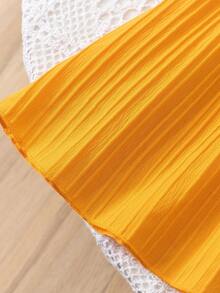 少女休闲条纹3D蝴蝶结镂空花卉宽肩带A字连衣裙，适合日常、居家、户外、街头、运动、度假、夏季穿着 - 橘色 - 查看 8