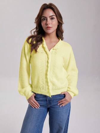 Leichte, elegante Damen Strickjacke, modischer einfarbiger Pullover, luxuriöse Bluse, locker sitzende Strickjacke mit Knopfdesign, geeignet für ländlichen und städtischen Urlaub sowie Zuhause, Herbst und Winter