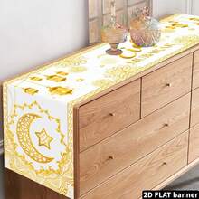 1 Elegant White And Gold Moon Star Table Track, 180x35 Cm Polyester Fiber, Perfect For Ramadan And Eid Al-Fitr Celebrations, Islamic Muslim Party Decoration - Multicolor 5 - View 6
