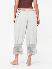 Women Y2K Half Slip Under Dress Pettipants Mid Rise Lace Patchwork Bloomers Trousers Ruffle Pantaloons Cropped Flared Pants Cute Pumpkin Long Pants - trắng - Xem 6