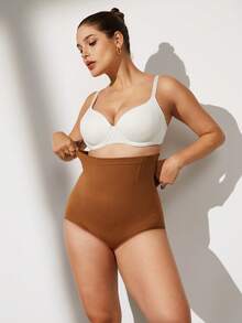 1pc Women High Waist Seamless Shapewear, Slimming, Tummy Control, Butt Lifting, Plus Size, Black - Coffee Brown - View 8