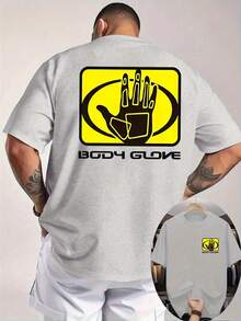 MOHEEB KHANB 1pcNew Summer Men'S Casual T-Shirt With Ribbed Round Neck And Short Sleeves, Made From Knitted Fabric For A Refreshing And Comfortable Feel, Featuring Double-Sided Prints On The Front And Back, With A Body Glove Handprint DesignSummer Clothing Tops - Xám - Xem 1