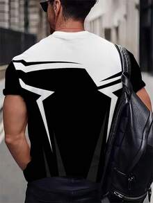 Camiseta gráfica de contraste negro y blanco para hombre de talla grande, camisa de estilo callejero de corte holgado y casual