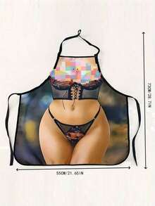 1件印花系带围裙，创意围裙，性感女士围裙，个性化围裙，防水无袖圆领围兜围裙，女士性感围裙，趣味厨房围裙，适合乔迁派对、圣诞节礼物交换 - 多色 - 查看 6
