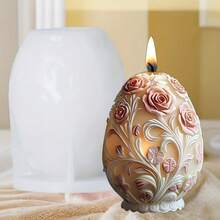 1pc Egg Candle Silicone Mold Rose Relief Egg Candle Mold Easter Egg Plaster Resin Mold Rose Egg Easter Gift - White - View 7