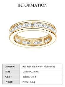 XUJIA 1枚925纯银2.5毫米圆形莫桑石戒指，经典时尚女士结婚戒指，闪耀的莫桑石象征永恒的纪念日，送给她的绝佳生日礼物