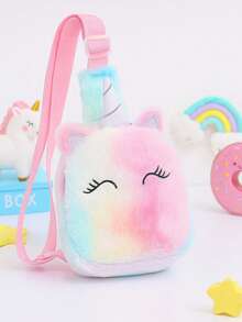 1 Piece Per Pack, Winter Cartoon Unicorn Children'S Chest Bag, Cute Girls' Single Shoulder Crossbody Bag, Colorful Plush Storage Bag