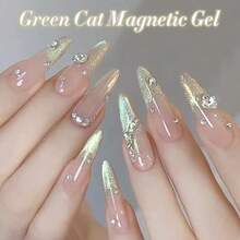 LYTTOA 10ml Green Cat Magnetic Gel Polish Ultra Shine Holographic Glitter Semi Permanent Soak Off UV LED Cat Gel Gel Varnish For Manicure 1pc/6pcs Nails - Multicolor - View 5