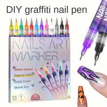 1set Nail Doodle Pen, 12-Color Acrylic Paint Pen, Nail Paint DIY Quick Drying Dot Stitching Pen, Precision 3D Doodle Nail Art Pen, Nail Art Pen Set, Quick Drying, Suitable For Home And Salon DIY,Valentine's Day Nail Supplies Gift Graduation Gifts - 彩色 - 查看 11