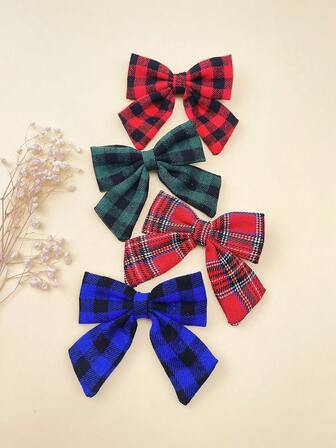 2pcs Red & Black Plaid Pattern Hair Clips, Designed For Girls, Ideal For New Year Hairstyle Accessories, Suitable For New Year Party, Christmas, Back To School Season