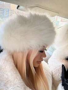 1pc Y2K Women Rose Plush Headband, Earmuffs Headband, Hollow Top Fluffy Winter Warm Hat Accessory