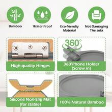 End TablesSINWANT - Mesa de brazo para sofá mesa de bambú con soporte giratorio para teléfono de 360° mesa auxiliar para silla de brazo aperitivo plegable para comer bebidas en reposabrazos - Gris - Ver 6