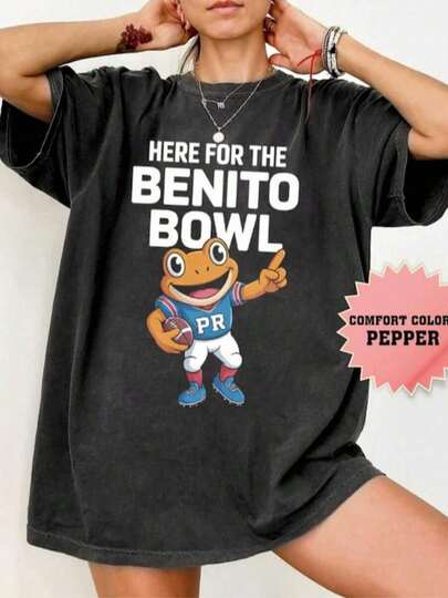 Camiseta básica de algodón puro para mujeres, camiseta Benito Bowl, camiseta de rana Coqui de Puerto Rico, regalo para fanáticos del fútbol, sudadera Bunny , Super (2), adecuada como regalos para amigos, regalos de Año Nuevo, regalos de San Valentín.