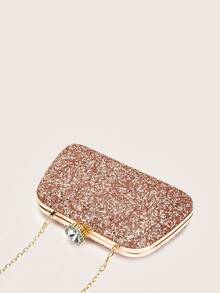 Glitter Box-Shaped Clutch, Evening Bag, Formal Dress Bag, Wedding Bag - Champagne - View 4