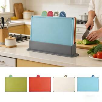 4件套防滑柔韧砧板套装，经久耐用，适用于切割肉类、蔬菜和水果，易于清洁，适合户外野餐 - 耐用、节省空间且便携