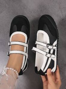 Women's New Comfortable Fashionable Retro Flat Ballet Flats, Low Vamp Versatile Casual Mary Jane Shoes - Black - View 7