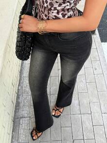 EARO Chic Women's Mid-Rise Stretchy Slim Fit Flare Leg Casual Jeans - Black - View 5