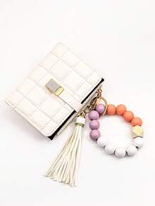 2026 New Kids Beaded Handheld Wallet, Checkered Snap Closure Multi-Functional Wallet Card Holder Zipper Coin Purse - Multicolor - View 6