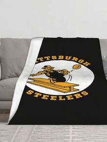 1pcs Soft Personalised Pittsburgh Merch Steelers Flannel Thick Blanket, Suitable For Sofa, Bed, Living Room, Travel, Office, Shawl, Nap Blanket, Air Conditioning Blanket, Bed Sheet, Camping, Ideal Gift, Daily Gift - Black - View 2