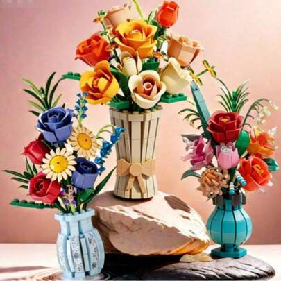 每盒500多支，多款式木质花束，精致花卉组合仿真花，室内装饰DIY摆件，永不凋谢的鲜花，适用于花束、家居和办公室装饰