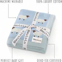 Manta Arrullo para Niños y Niñas - 100% Lujo Algodón Suave Tejido Cálido Acogedor Coche Cuna Recién Nacidos Bebés Niños Pequeños (Ciervo - Salvia) - Oveja - Azul - Ver 3